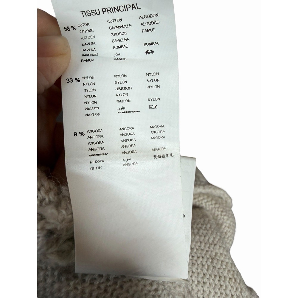 Promod Angora Blend Ruffle Cardigan Sweater Tie Front Beige Neutral Women's S - Picture 12 of 12